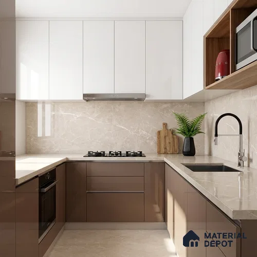 Marble Wall & Floor & Floor Tile TL 07384 Admire Crema 4 ft x 2 ft Glossy Finish Vitrified Tile - 9 mm | 4 Random Design | Suitable For living Room, Bedroom, Kitchen