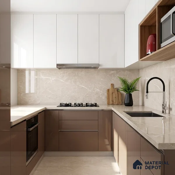 Marble Wall & Floor & Floor Tile TL 07384 Admire Crema 4 ft x 2 ft Glossy Finish Vitrified Tile - 9 mm | 4 Random Design | Suitable For living Room, Bedroom, Kitchen