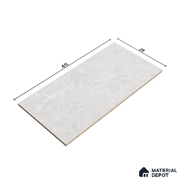 Marble Tundra Grey Wall & Floor Tile TL 07386 Light Grey 4 ft x 2 ft Glossy Finish Vitrified Tile - 9 mm | 4 Random Designs | Suitable For Living Room, Bedroom, Dining