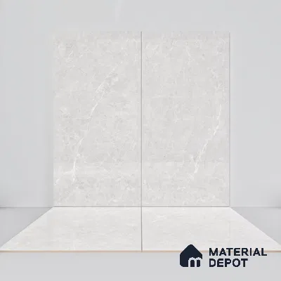 Marble Tundra Grey Wall & Floor Tile TL 07386 Light Grey 4 ft x 2 ft Glossy Finish Vitrified Tile - 9 mm | 4 Random Designs | Suitable For Living Room, Bedroom, Dining