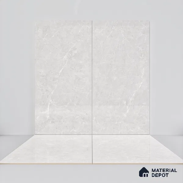 Marble Tundra Grey Wall & Floor Tile TL 07386 Light Grey 4 ft x 2 ft Glossy Finish Vitrified Tile - 9 mm | 4 Random Designs | Suitable For Living Room, Bedroom, Dining