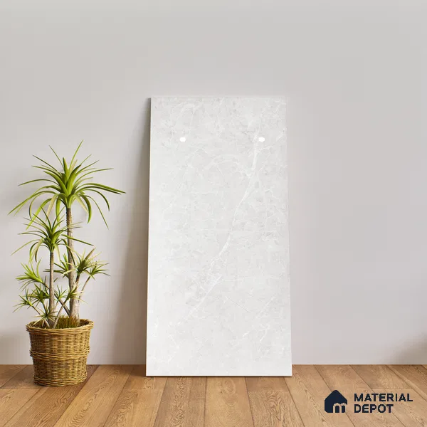 Marble Tundra Grey Wall & Floor Tile TL 07386 Light Grey 4 ft x 2 ft Glossy Finish Vitrified Tile - 9 mm | 4 Random Designs | Suitable For Living Room, Bedroom, Dining