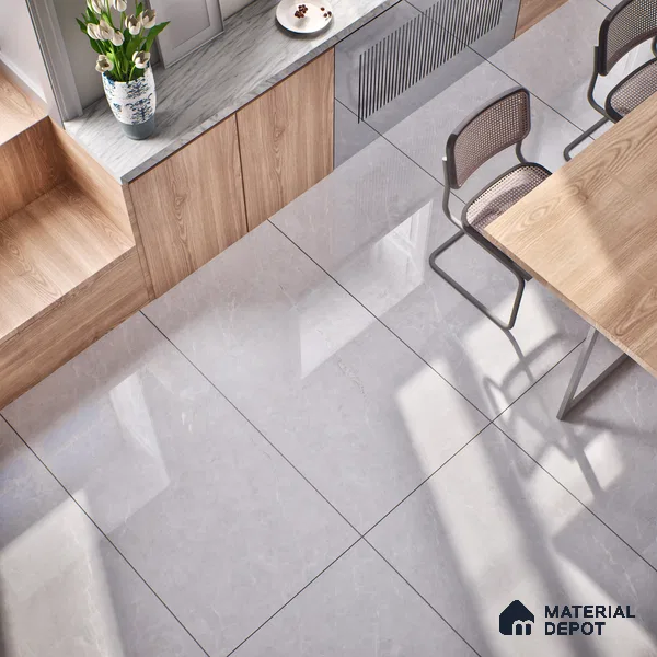 Marble Tundra Grey Wall & Floor Tile TL 07386 Light Grey 4 ft x 2 ft Glossy Finish Vitrified Tile - 9 mm | 4 Random Designs | Suitable For Living Room, Bedroom, Dining