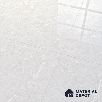 Marble Tundra Grey Wall & Floor Tile TL 07386 Light Grey 4 ft x 2 ft Glossy Finish Vitrified Tile - 9 mm | 4 Random Designs | Suitable For Living Room, Bedroom, Dining