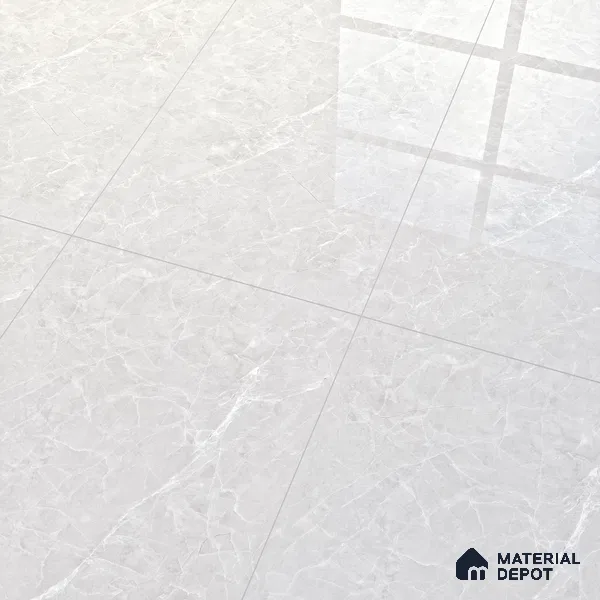 Marble Tundra Grey Wall & Floor Tile TL 07386 Light Grey 4 ft x 2 ft Glossy Finish Vitrified Tile - 9 mm | 4 Random Designs | Suitable For Living Room, Bedroom, Dining