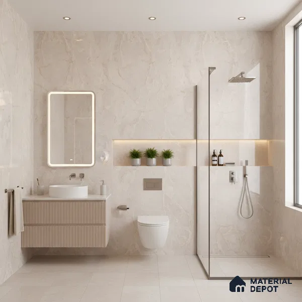 Marble Wall & Floor Tile TL 07387 Amphora Crema 4 ft x 2 ft Glossy Finish Vitrified Tile - 9 mm | 4 Random Design | Suitable For living Room, Bedroom, Kitchen (Sample)