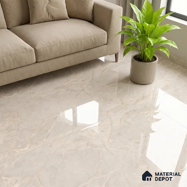 Marble Wall & Floor Tile TL 07387 Amphora Crema 4 ft x 2 ft Glossy Finish Vitrified Tile - 9 mm | 4 Random Design | Suitable For living Room, Bedroom, Kitchen (Sample)