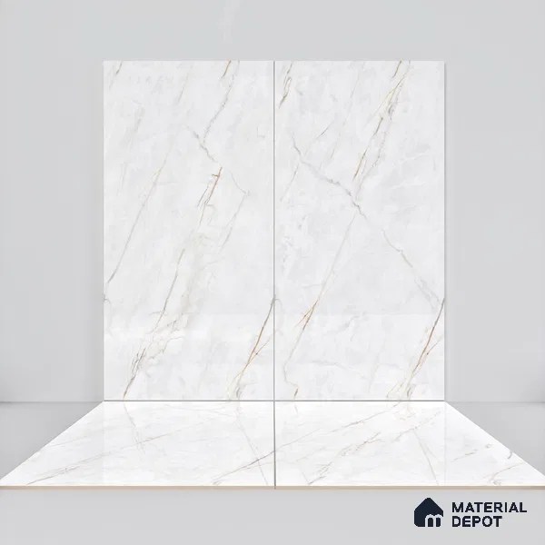 Marble Calacatta Wall & Floor Tile TL 07392 Off-White 4 ft x 2 ft Glossy Finish Vitrified Tile - 9 mm | Suitable For Living Room, Bedroom, Dining