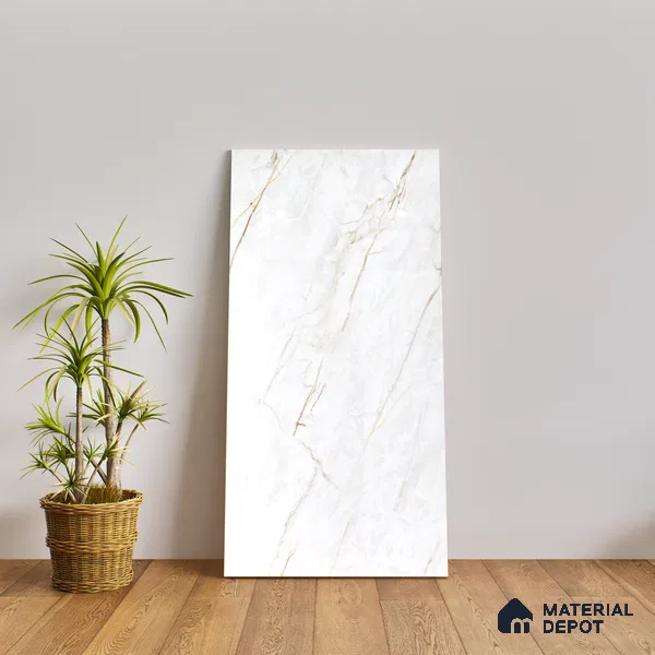 Marble Calacatta Wall & Floor Tile TL 07392 Off-White 4 ft x 2 ft Glossy Finish Vitrified Tile - 9 mm | Suitable For Living Room, Bedroom, Dining