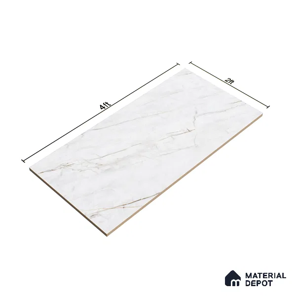Marble Calacatta Wall & Floor Tile TL 07392 Off-White 4 ft x 2 ft Glossy Finish Vitrified Tile - 9 mm | Suitable For Living Room, Bedroom, Dining