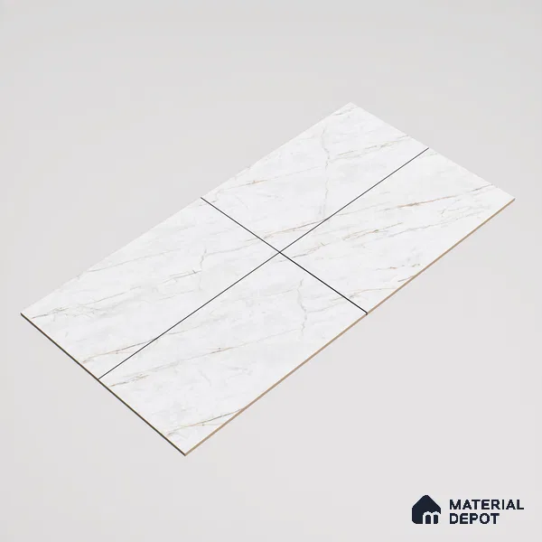 Marble Calacatta Wall & Floor Tile TL 07392 Off-White 4 ft x 2 ft Glossy Finish Vitrified Tile - 9 mm | Suitable For Living Room, Bedroom, Dining