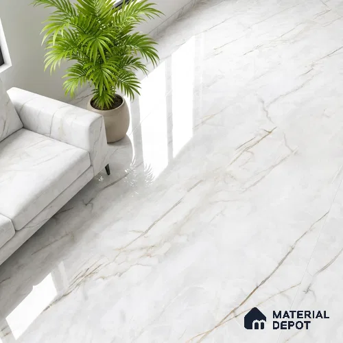 Marble Wall & Floor Tile TL 07392 Fame White 4 ft x 2 ft Glossy Finish Vitrified Tile - 9 mm | Suitable For living Room, Bedroom, Kitchen