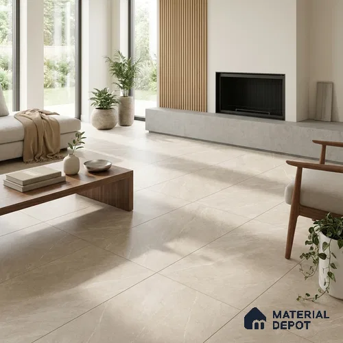Marble Crema Marfil Wall & Floor Tile TL 07394 Mushroom Beige 4 ft x 2 ft Matte Finish Vitrified Tile - 9 mm | Suitable For Living Room, Bedroom, Kitchen