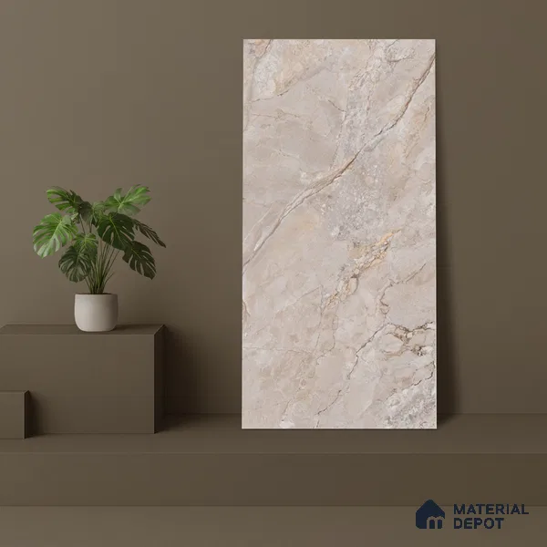 Marble Botticino Wall & Floor Tile TL 07395 Mushroom Beige 4 ft x 2 ft Matte Finish Vitrified Tile - 9 mm | Suitable For Living Room, Bedroom, Kitchen