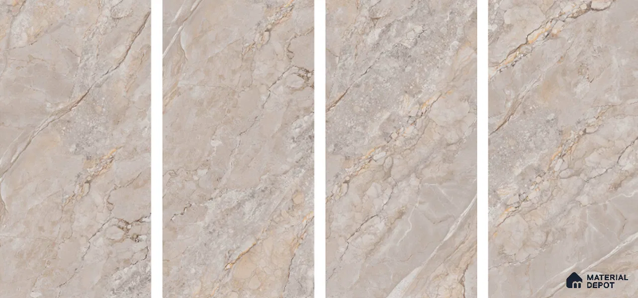 Marble Botticino Wall & Floor Tile TL 07395 Mushroom Beige 4 ft x 2 ft Matte Finish Vitrified Tile - 9 mm | Suitable For Living Room, Bedroom, Kitchen