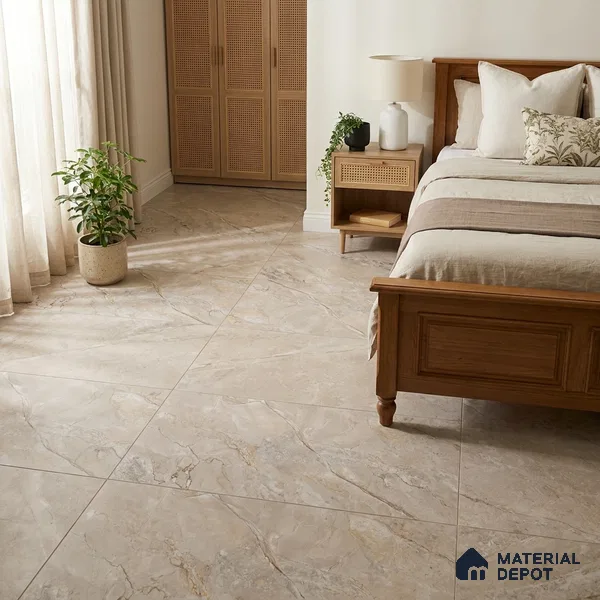 Marble Botticino Wall & Floor Tile TL 07395 Mushroom Beige 4 ft x 2 ft Matte Finish Vitrified Tile - 9 mm | Suitable For Living Room, Bedroom, Kitchen