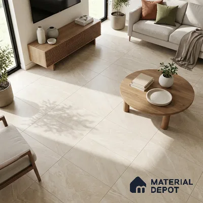 Marble Botticino Wall & Floor Tile TL 07395 Mushroom Beige 4 ft x 2 ft Matte Finish Vitrified Tile - 9 mm | Suitable For Living Room, Bedroom, Kitchen