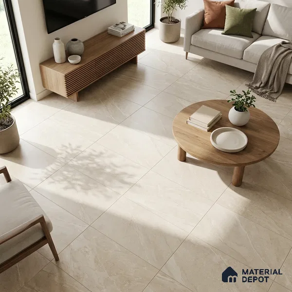 Marble Botticino Wall & Floor Tile TL 07395 Mushroom Beige 4 ft x 2 ft Matte Finish Vitrified Tile - 9 mm | Suitable For Living Room, Bedroom, Kitchen