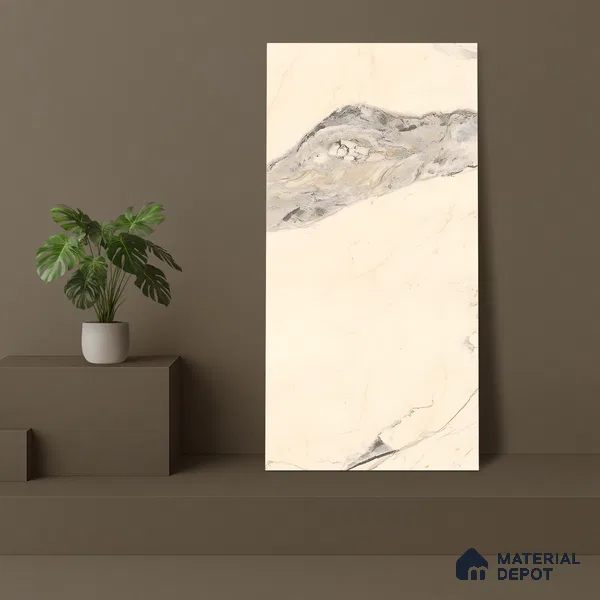 Marble Calacatta Wall & Floor Tile TL 07402 Ivory Beige 4 ft x 2 ft Matte Finish Vitrified Tile - 9 mm | Suitable For Living Room, Bedroom, Kitchen