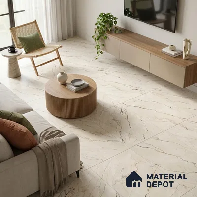 Marble Calacatta Wall & Floor Tile TL 07407 Ivory Beige 4 ft x 2 ft Matte Finish Vitrified Tile - 9 mm | Suitable For Living Room, Bedroom, Kitchen