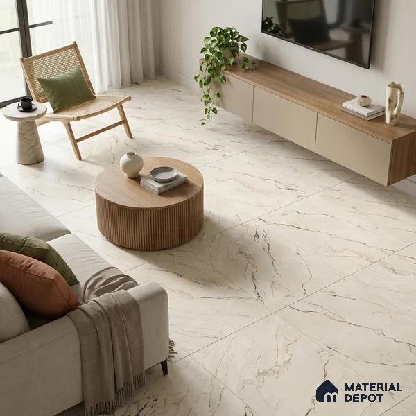 Marble Calacatta Wall & Floor Tile TL 07407 Ivory Beige 4 ft x 2 ft Matte Finish Vitrified Tile - 9 mm | Suitable For Living Room, Bedroom, Kitchen