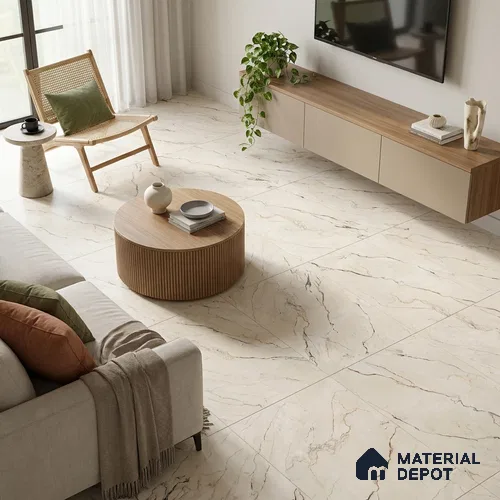 Marble Calacatta Wall & Floor Tile TL 07407 Ivory Beige 4 ft x 2 ft Matte Finish Vitrified Tile - 9 mm | Suitable For Living Room, Bedroom, Kitchen