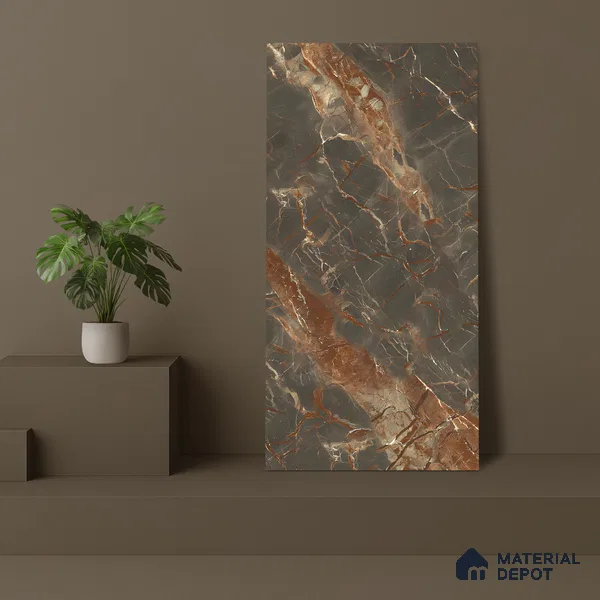 Marble Fior di Bosco Wall & Floor Tile TL 07408 Graphite Grey 4 ft x 2 ft Matte Finish Vitrified Tile - 9 mm | Suitable For Living Room, Bedroom, Kitchen