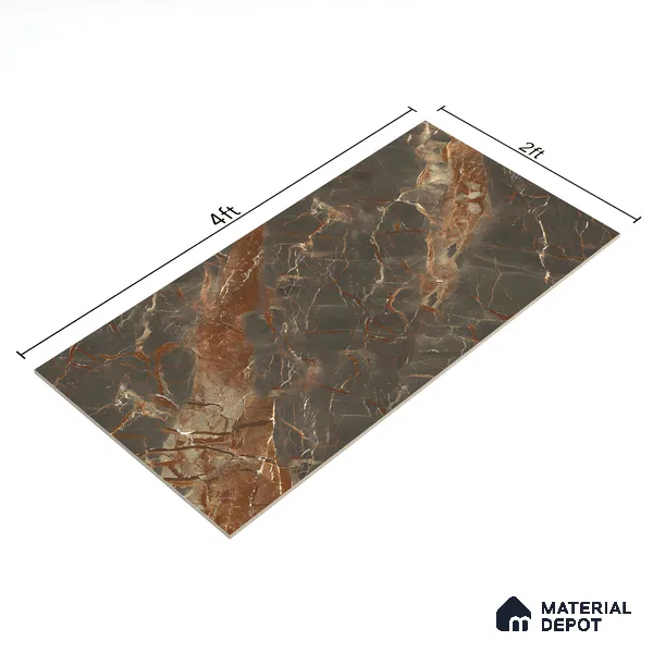 Marble Fior di Bosco Wall & Floor Tile TL 07408 Graphite Grey 4 ft x 2 ft Matte Finish Vitrified Tile - 9 mm | Suitable For Living Room, Bedroom, Kitchen