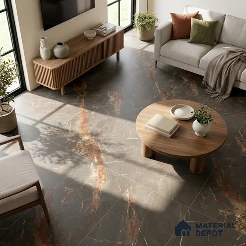 Marble Fior di Bosco Wall & Floor Tile TL 07408 Graphite Grey 4 ft x 2 ft Matte Finish Vitrified Tile - 9 mm | Suitable For Living Room, Bedroom, Kitchen