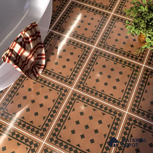 Moroccan Floor & Wall Tile TL 07413 Derby Cotto 2 ft x 2 ft Matte Finish Vitrified Tile - 9 mm | Suitable For Kitchen, Balcony, Bathroom | Please Expect a Slight Variation of Pattern | Random Designs