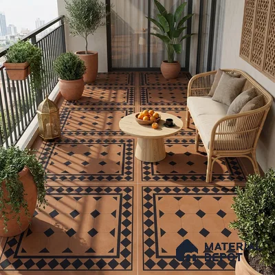 Moroccan Floor & Wall Tile TL 07413 Derby Cotto 2 ft x 2 ft Matte Finish Vitrified Tile - 9 mm | Suitable For Kitchen, Balcony, Bathroom | Please Expect a Slight Variation of Pattern | Random Designs