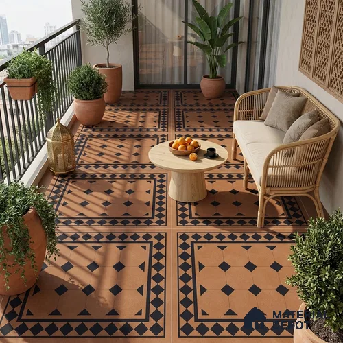 Moroccan Floor & Wall Tile TL 07413 Derby Cotto 2 ft x 2 ft Matte Finish Vitrified Tile - 9 mm | Suitable For Kitchen, Balcony, Bathroom | Please Expect a Slight Variation of Pattern | Random Designs