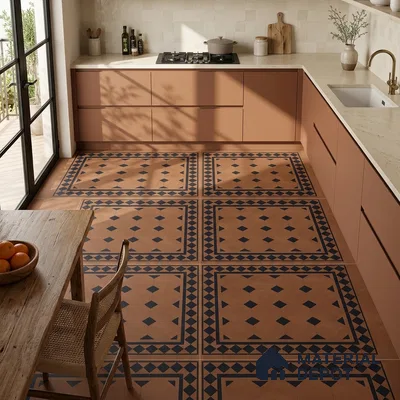 Moroccan Floor & Wall Tile TL 07413 Derby Cotto 2 ft x 2 ft Matte Finish Vitrified Tile - 9 mm | Suitable For Kitchen, Balcony, Bathroom | Please Expect a Slight Variation of Pattern | Random Designs