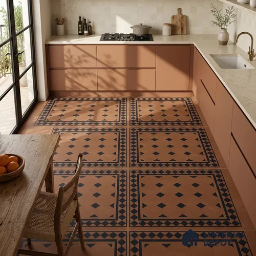 Moroccan Floor & Wall Tile TL 07413 Derby Cotto 2 ft x 2 ft Matte Finish Vitrified Tile - 9 mm | Suitable For Kitchen, Balcony, Bathroom | Please Expect a Slight Variation of Pattern | Random Designs