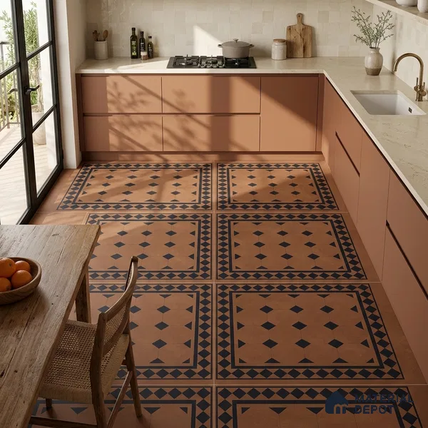 Moroccan Floor & Wall Tile TL 07413 Derby Cotto 2 ft x 2 ft Matte Finish Vitrified Tile - 9 mm | Suitable For Kitchen, Balcony, Bathroom | Please Expect a Slight Variation of Pattern | Random Designs