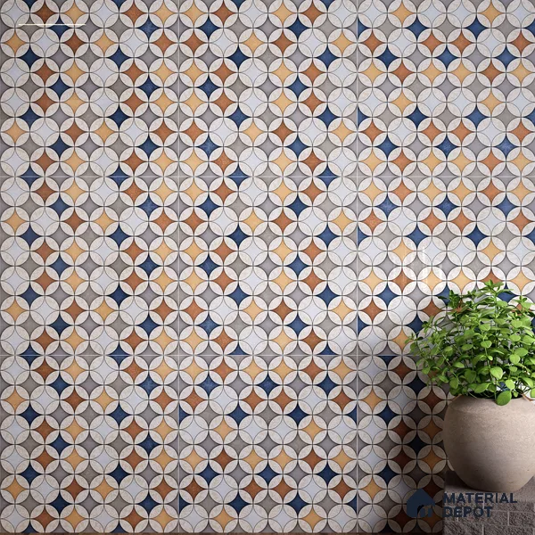 Moroccan Wall & Floor Tile TL 07419 Elista Multy 2 ft x 2 ft Glossy Finish Vitrified Tile - 9 mm | Suitable For Kitchen, Balcony, Dining Area | Please Expect a Slight Variation of Pattern | Random Designs