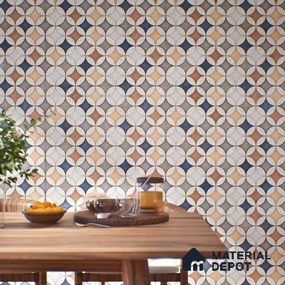 Moroccan Wall & Floor Tile TL 07419 Elista Multy 2 ft x 2 ft Glossy Finish Vitrified Tile - 9 mm | Suitable For Kitchen, Balcony, Dining Area | Please Expect a Slight Variation of Pattern | Random Designs