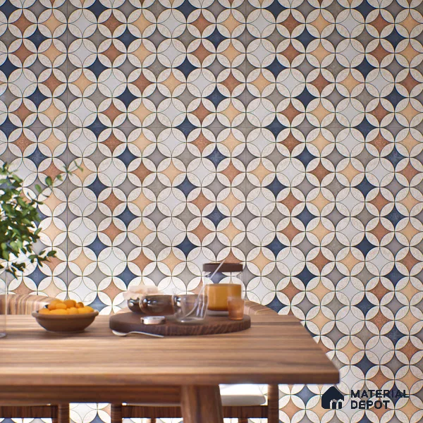 Moroccan Wall & Floor Tile TL 07419 Elista Multy 2 ft x 2 ft Glossy Finish Vitrified Tile - 9 mm | Suitable For Kitchen, Balcony, Dining Area | Please Expect a Slight Variation of Pattern | Random Designs