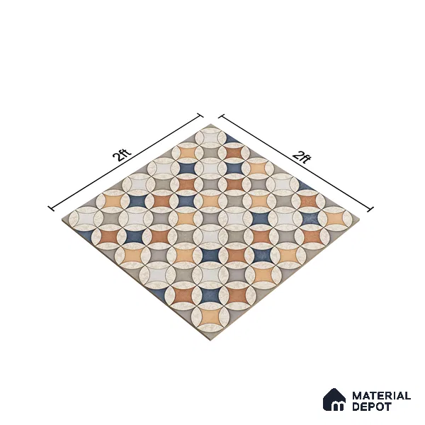 Moroccan Wall & Floor Tile TL 07419 Elista Multy 2 ft x 2 ft Glossy Finish Vitrified Tile - 9 mm | Suitable For Kitchen, Balcony, Dining Area | Please Expect a Slight Variation of Pattern | Random Designs