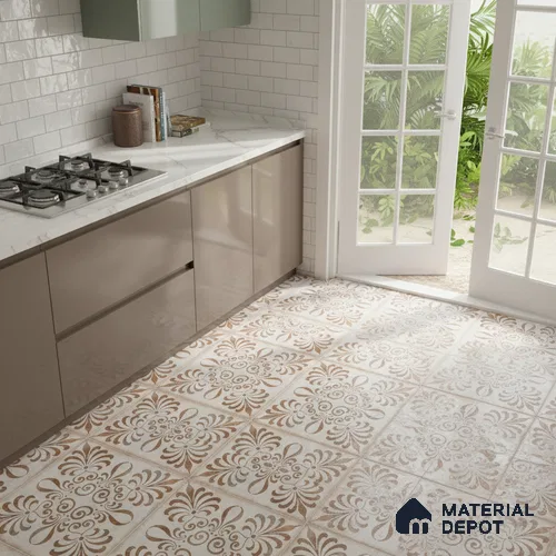 Moroccan Wall & Floor Tile TL 07420 Gemer Brown 2 ft x 2 ft Glossy Finish Vitrified Tile - 9 mm | Suitable For living Room, Bedroom, Bathroom | Please Expect a Slight Variation of Pattern