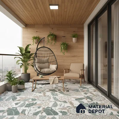 Moroccan Wall & Floor Tile TL 07424 Dali Olive 2 ft x 2 ft Matte Finish Vitrified Tile - 9 mm | Suitable For living Room, Bedroom, Bathroom | Please Expect a Slight Variation of Pattern (Sample)