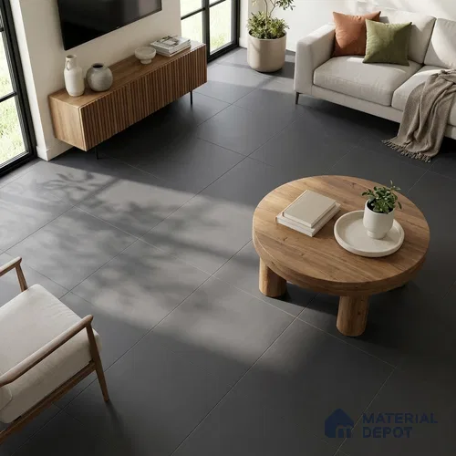 Plain Wall & Floor Tile TL 07442 B Black 4 ft x 2 ft Sugar Finish Vitrified Tile - 9 mm | Suitable For Living Room, Hall, Bedroom