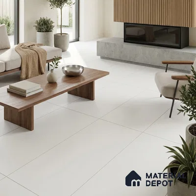 Plain Wall & Floor Tile TL 07442 White 4 ft x 2 ft Sugar Finish Vitrified Tile - 9 mm | Suitable For Living Room, Hall, Bedroom