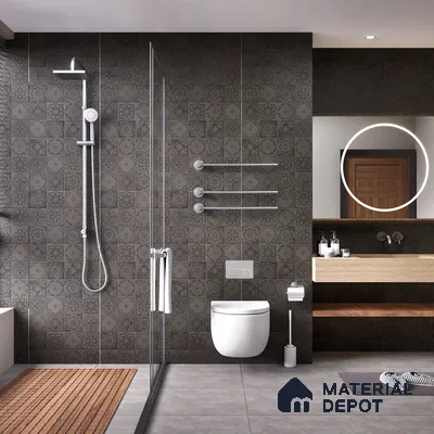 Black Highlighter Wall Tile TL 07443 Prestige Royal Quadrato Black Decor 4 ft x 2 ft Full Body Vitrified Finish - 9 mm | Suitable For Bathroom, Accent/Feature Wall, Dining Area