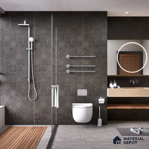Black Highlighter Wall Tile TL 07443 Prestige Royal Quadrato Black Decor 4 ft x 2 ft Full Body Vitrified Finish - 9 mm | Suitable For Bathroom, Accent/Feature Wall, Dining Area