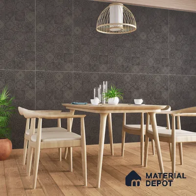 Black Highlighter Wall Tile TL 07443 Prestige Royal Quadrato Black Decor 4 ft x 2 ft Full Body Vitrified Finish - 9 mm | Suitable For Bathroom, Accent/Feature Wall, Dining Area