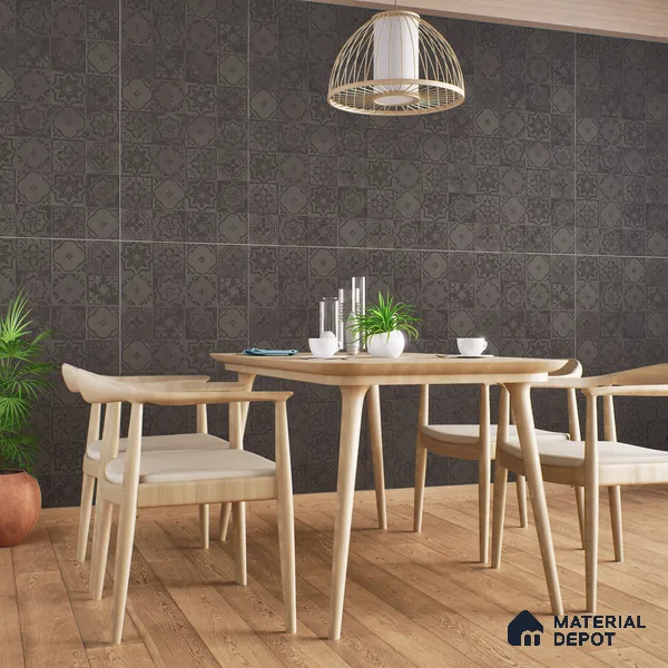Black Highlighter Wall Tile TL 07443 Prestige Royal Quadrato Black Decor 4 ft x 2 ft Full Body Vitrified Finish - 9 mm | Suitable For Bathroom, Accent/Feature Wall, Dining Area