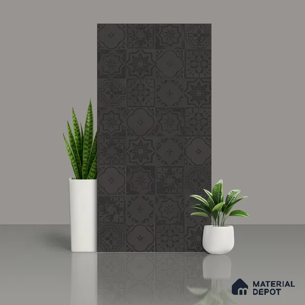 Black Highlighter Wall Tile TL 07443 Prestige Royal Quadrato Black Decor 4 ft x 2 ft Full Body Vitrified Finish - 9 mm | Suitable For Bathroom, Accent/Feature Wall, Dining Area