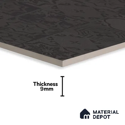 Black Highlighter Wall Tile TL 07443 Prestige Royal Quadrato Black Decor 4 ft x 2 ft Full Body Vitrified Finish - 9 mm | Suitable For Bathroom, Accent/Feature Wall, Dining Area