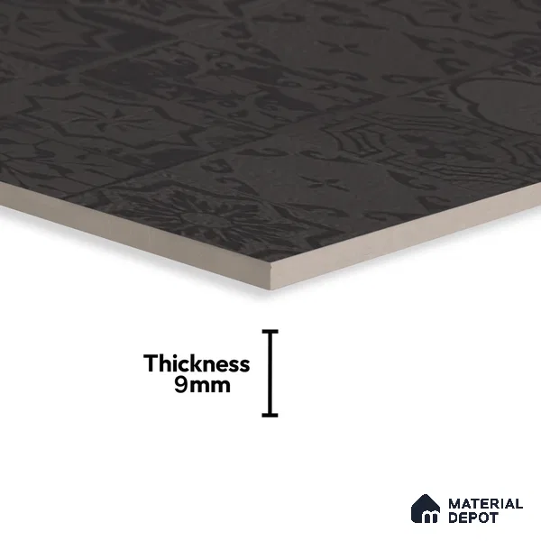 Black Highlighter Wall Tile TL 07443 Prestige Royal Quadrato Black Decor 4 ft x 2 ft Full Body Vitrified Finish - 9 mm | Suitable For Bathroom, Accent/Feature Wall, Dining Area